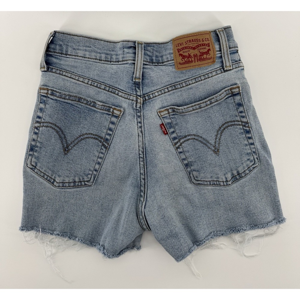 Levi's Wedgie Straight High Rise Cut Off Blue Denim Shorts Button Fly Size 25W